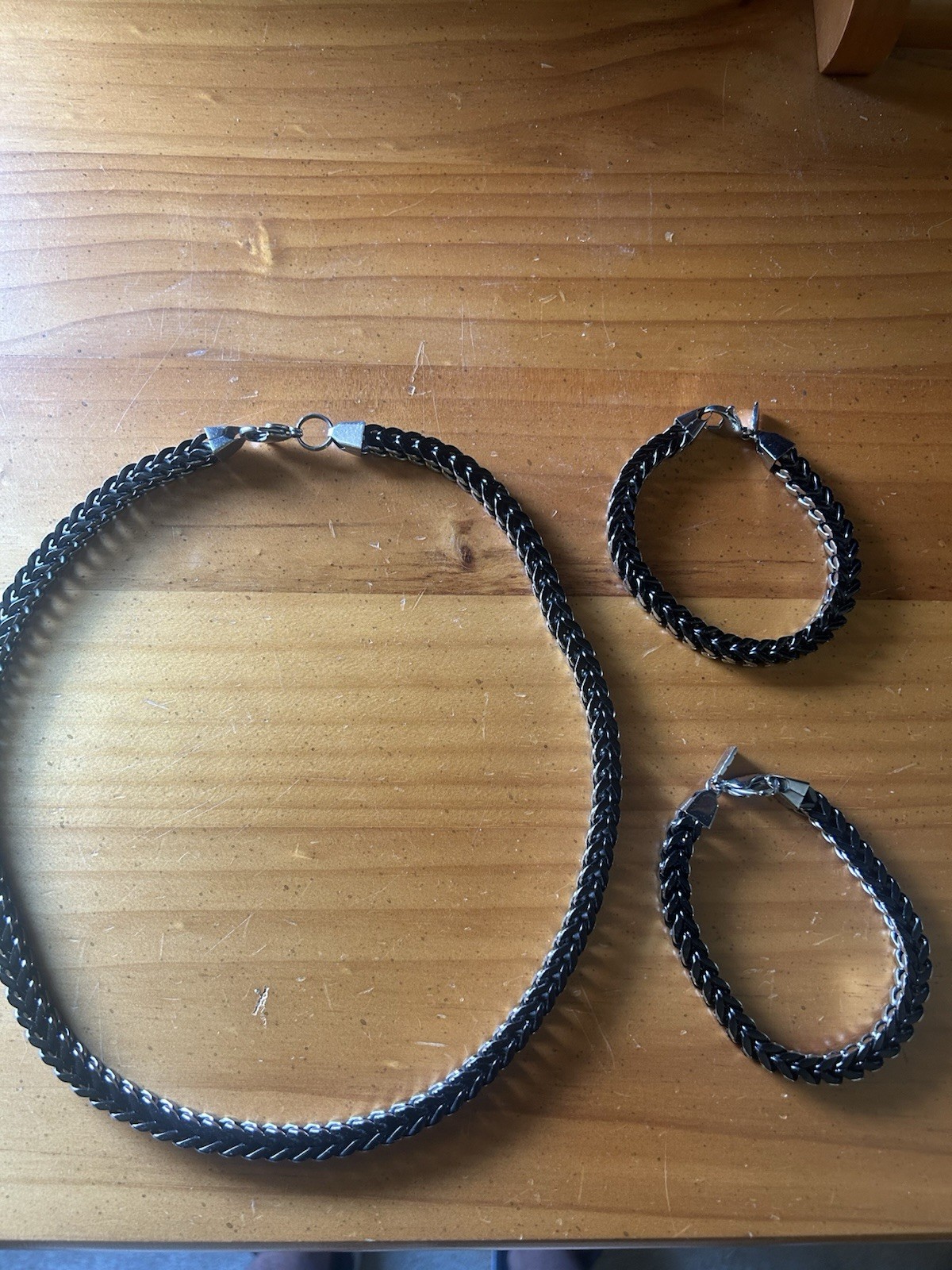 Shaquille O’Neal Stainless Steel Wheat Box Chain Necklace + Bracelet Full set