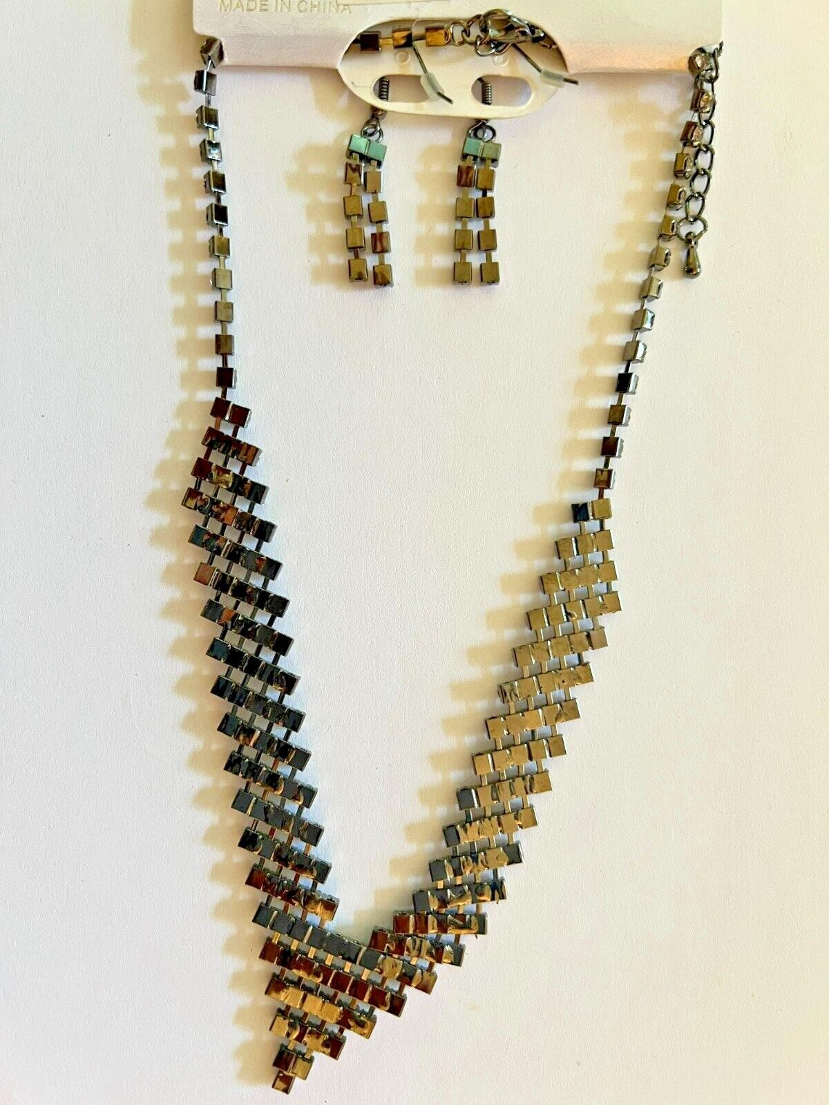 Vintage Fashion Collection Rhinestone Glass Necklace & Earring Costume Jewelry
