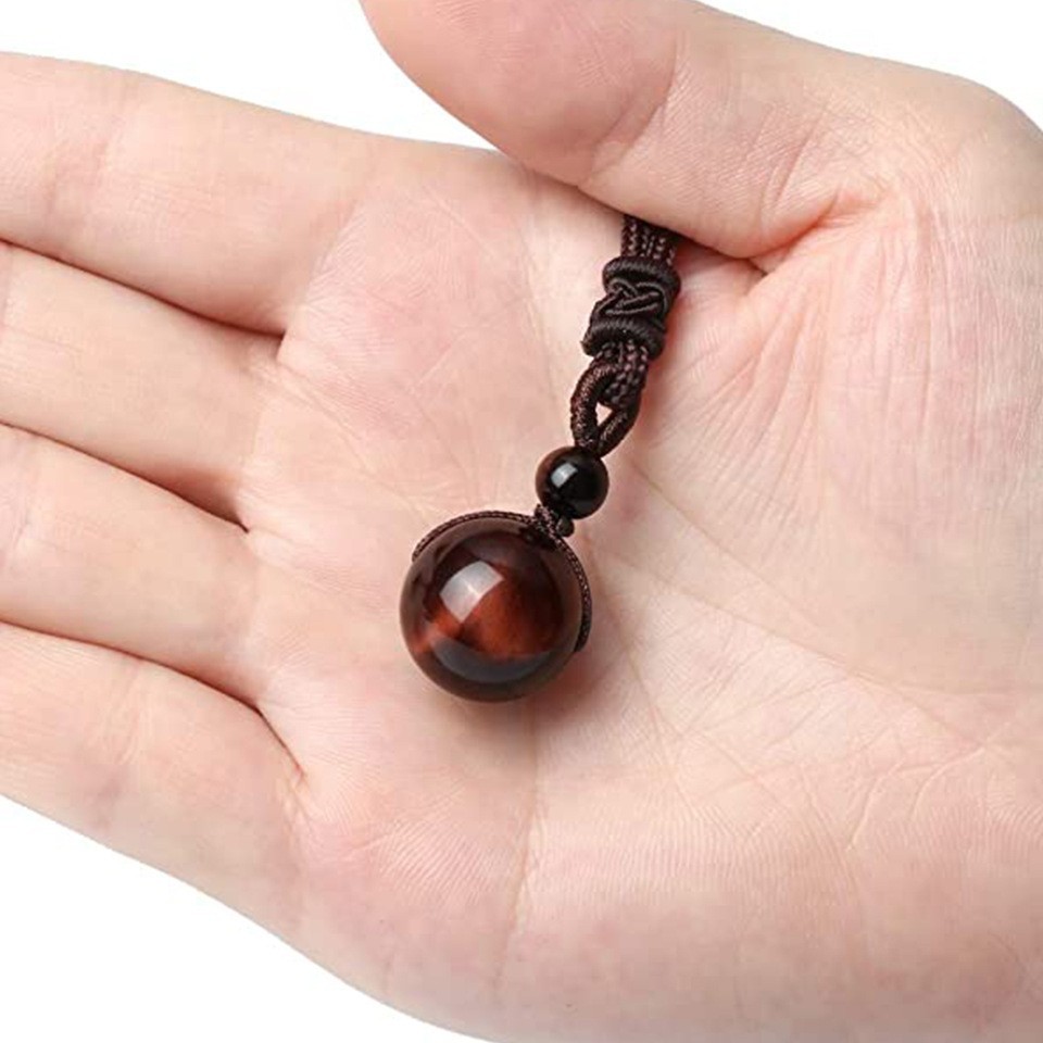 Natural Stone 16mm Sphere Pendant Healing Red Tiger Eye Crystal Charm Necklace