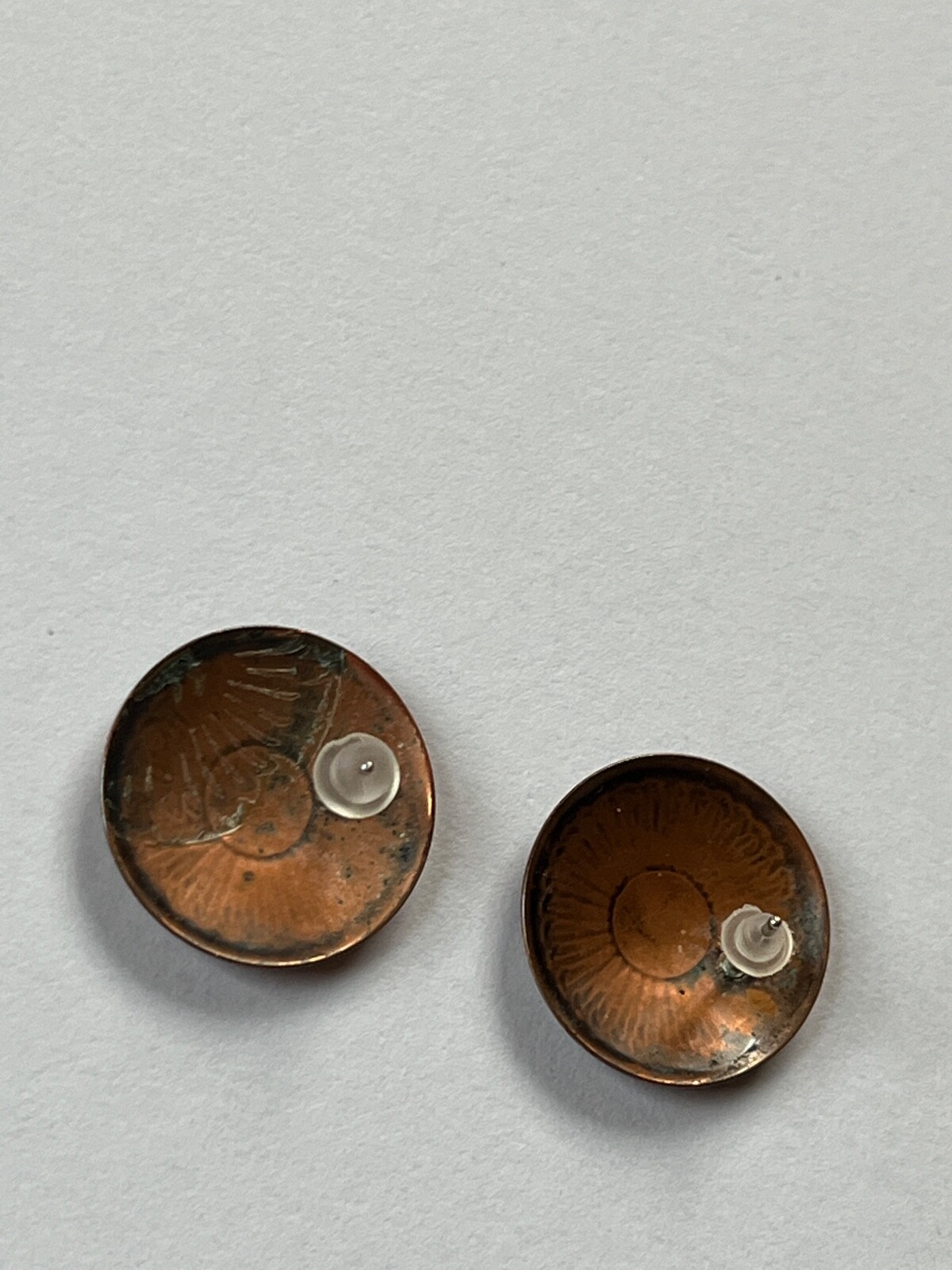 Vintage Sunflower Etched Solid Copper Round Disk Post Earrings for Pierced Ears