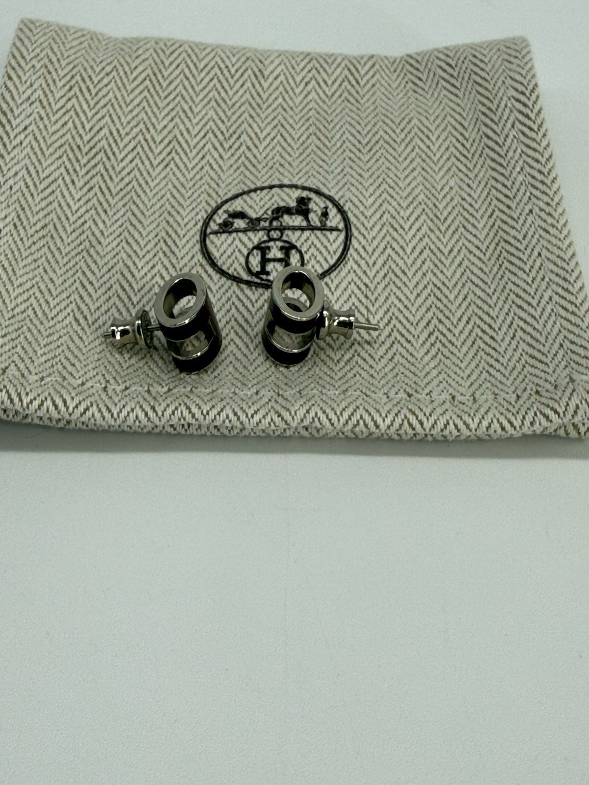 Hermes Mini Pop H Silver&Burgundy Earrings