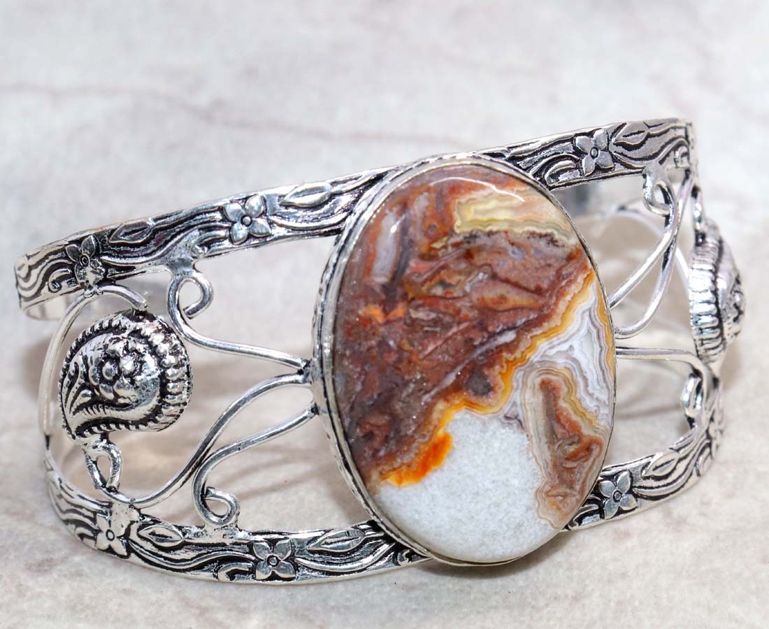 925 Silver Plated Huge Mexican Laguna Lace Bangle FreeSize Festival Jewelry GW