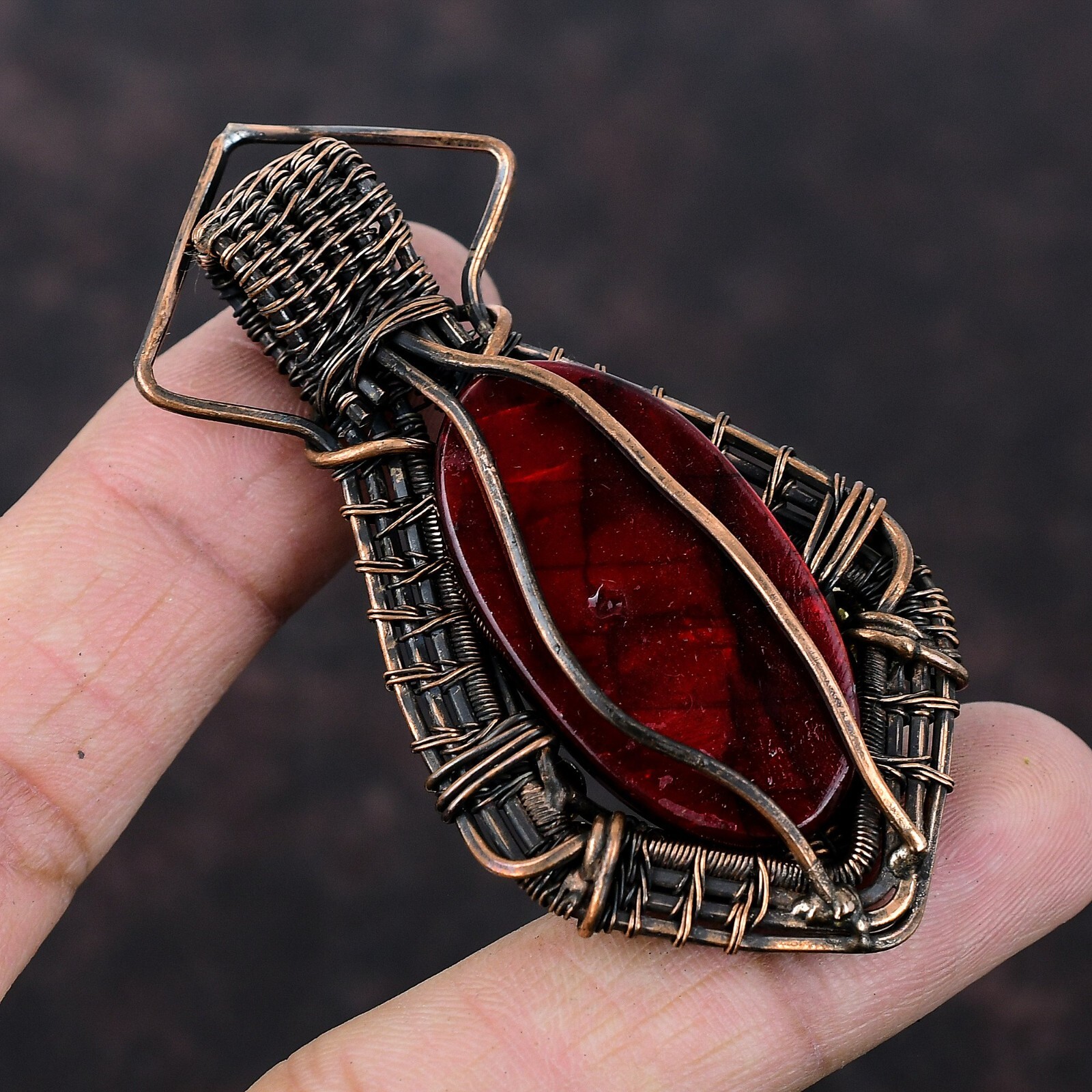 Red Fire Labradorite Copper Gift For Briedsmaid Wire Wrapped Pendant 2.83″