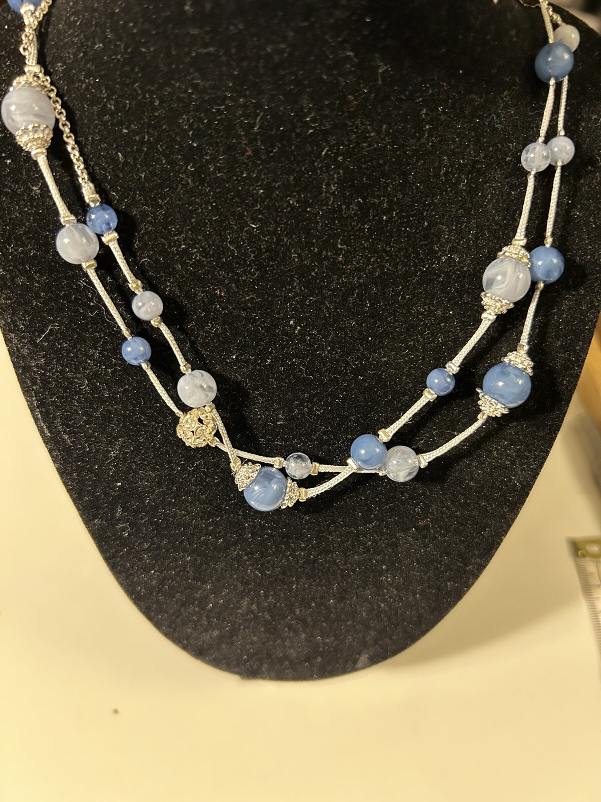 Banana Republic Silver and Blue Tones Beaded Necklace 38 Inches