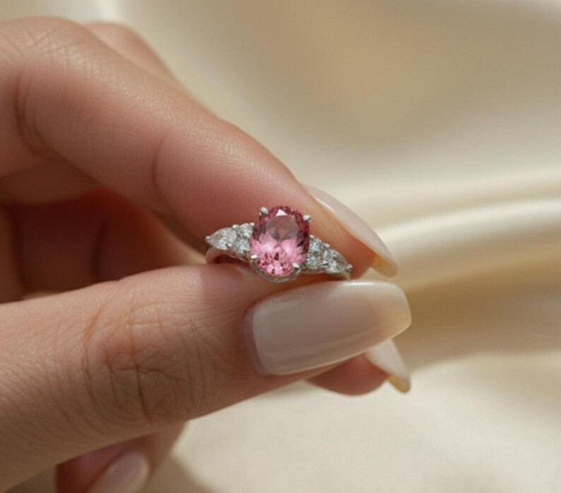simulated Pink Sapphire Ring, Brass Gold Alloy , Birthday Gift Her, Women Ring