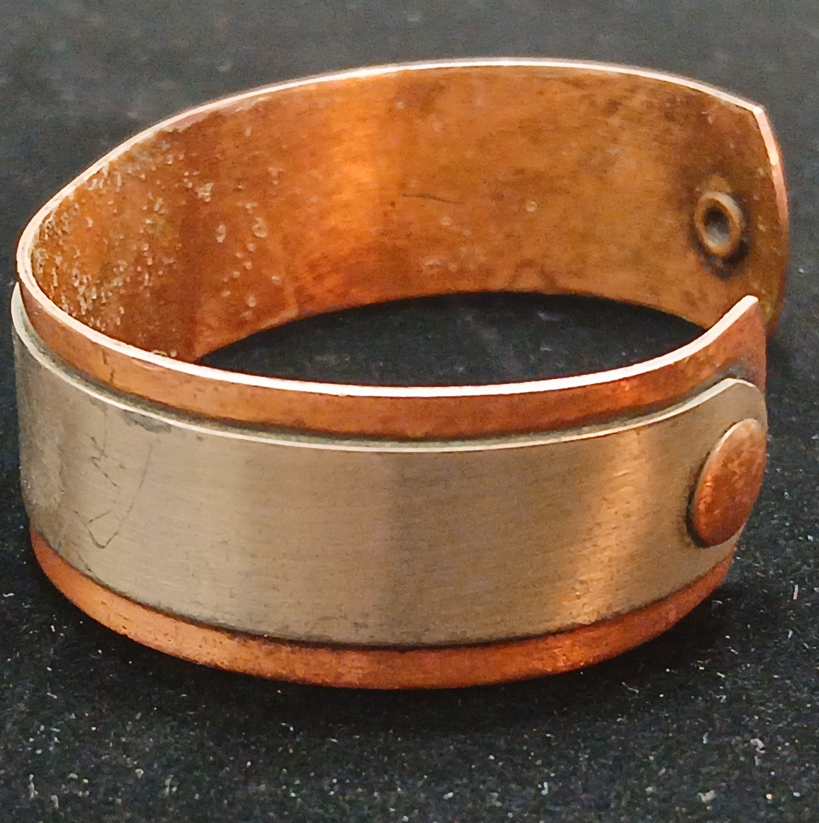 Vtg Copper And Stainless Cuff Bracelet Contemporary Industrial Artisan Excellent