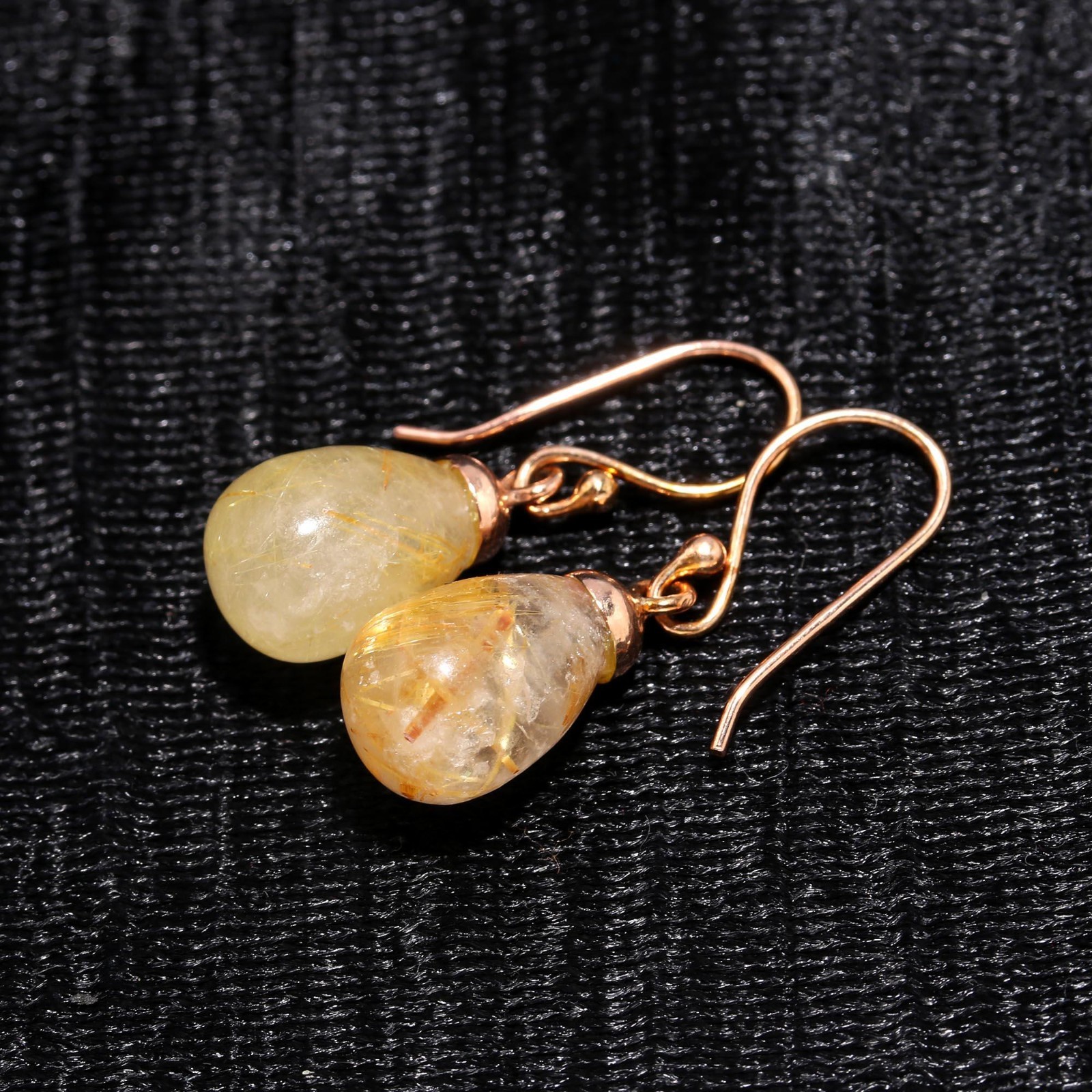 Natural Golden Rutile Teardrop Earrings Rose Gold Filled Solid Silver Jewelry