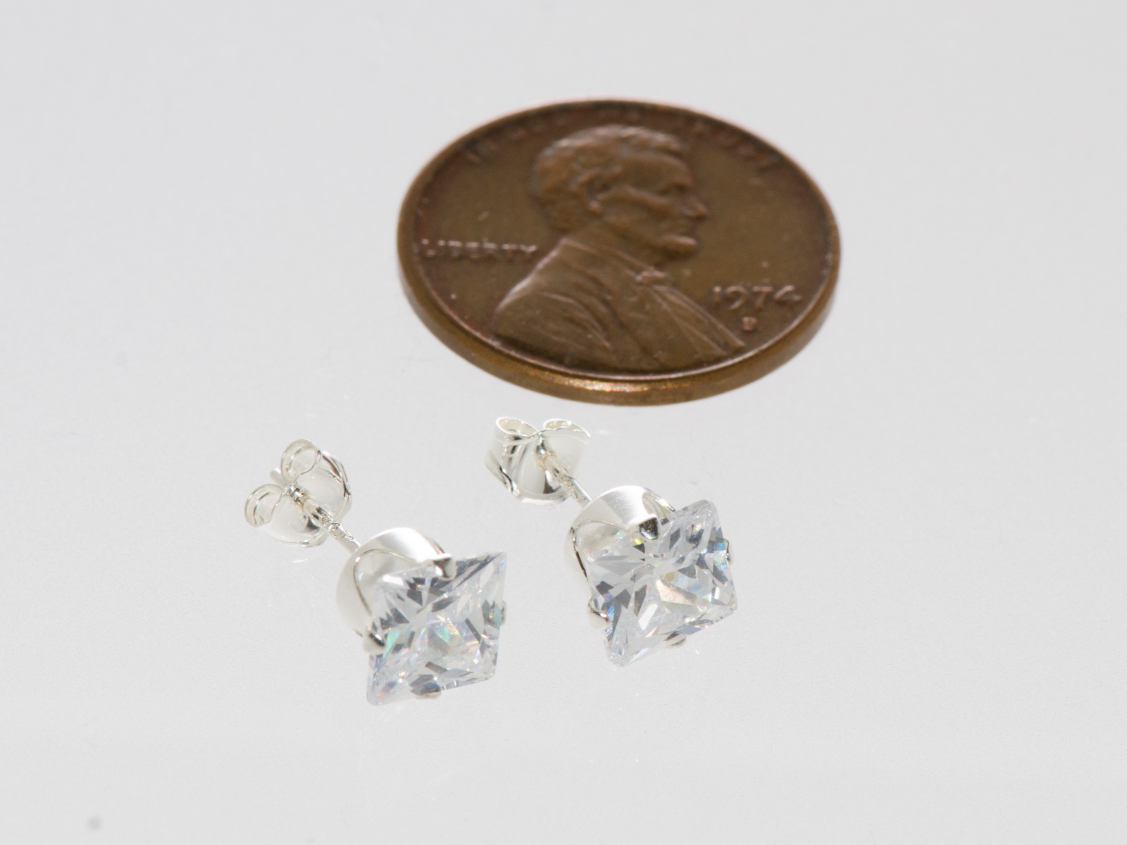 925 Sterling Silver Square Stud Earrings Clear CZ Cubic Zirconia Prong