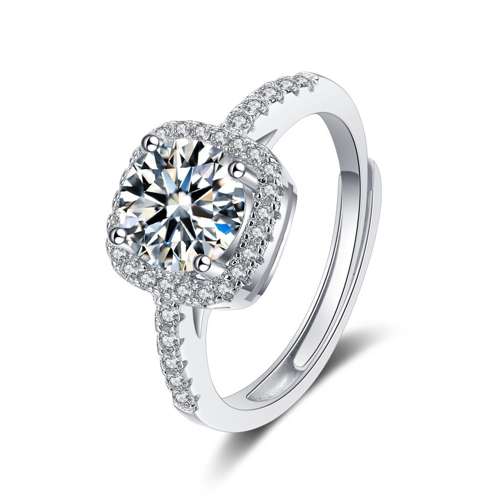 Wedding Ring Engagement Sterling Silver Plated Round Cut CZ Adjustable Size R52