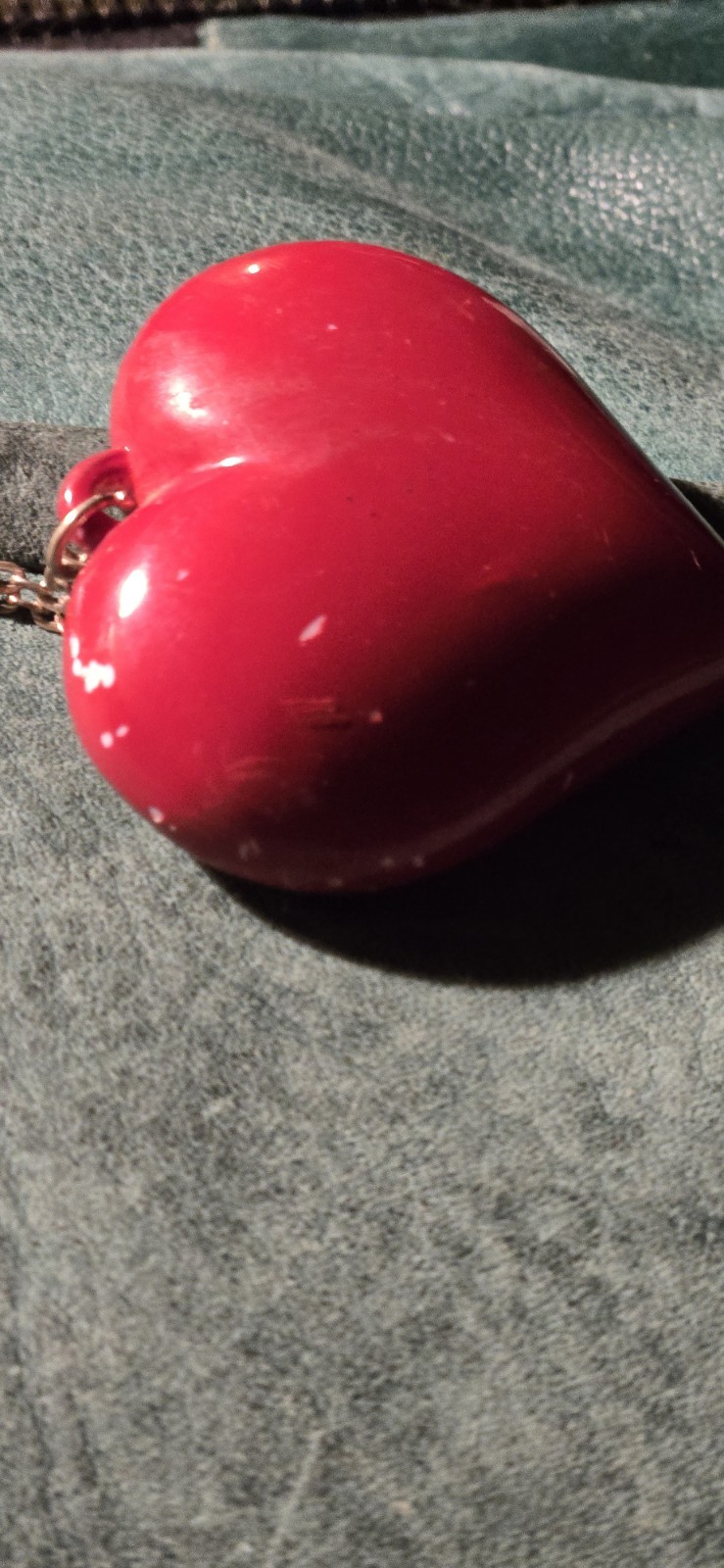 Red Heart Love Pendant Necklace 30″ G Goldtone Chain Heart Pendant 1.5X1.5″