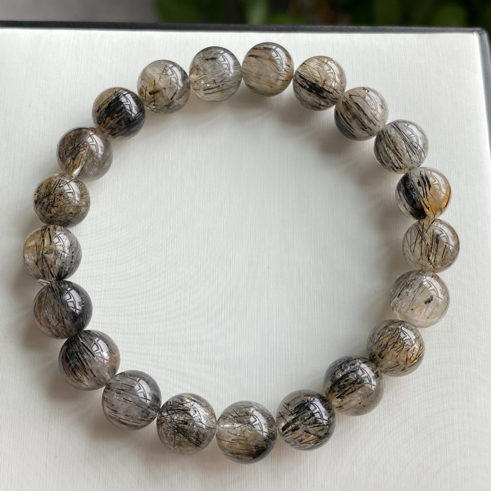9.1mm Natural Black Rutilated Quartz Crystal Beads Bracelet 1997