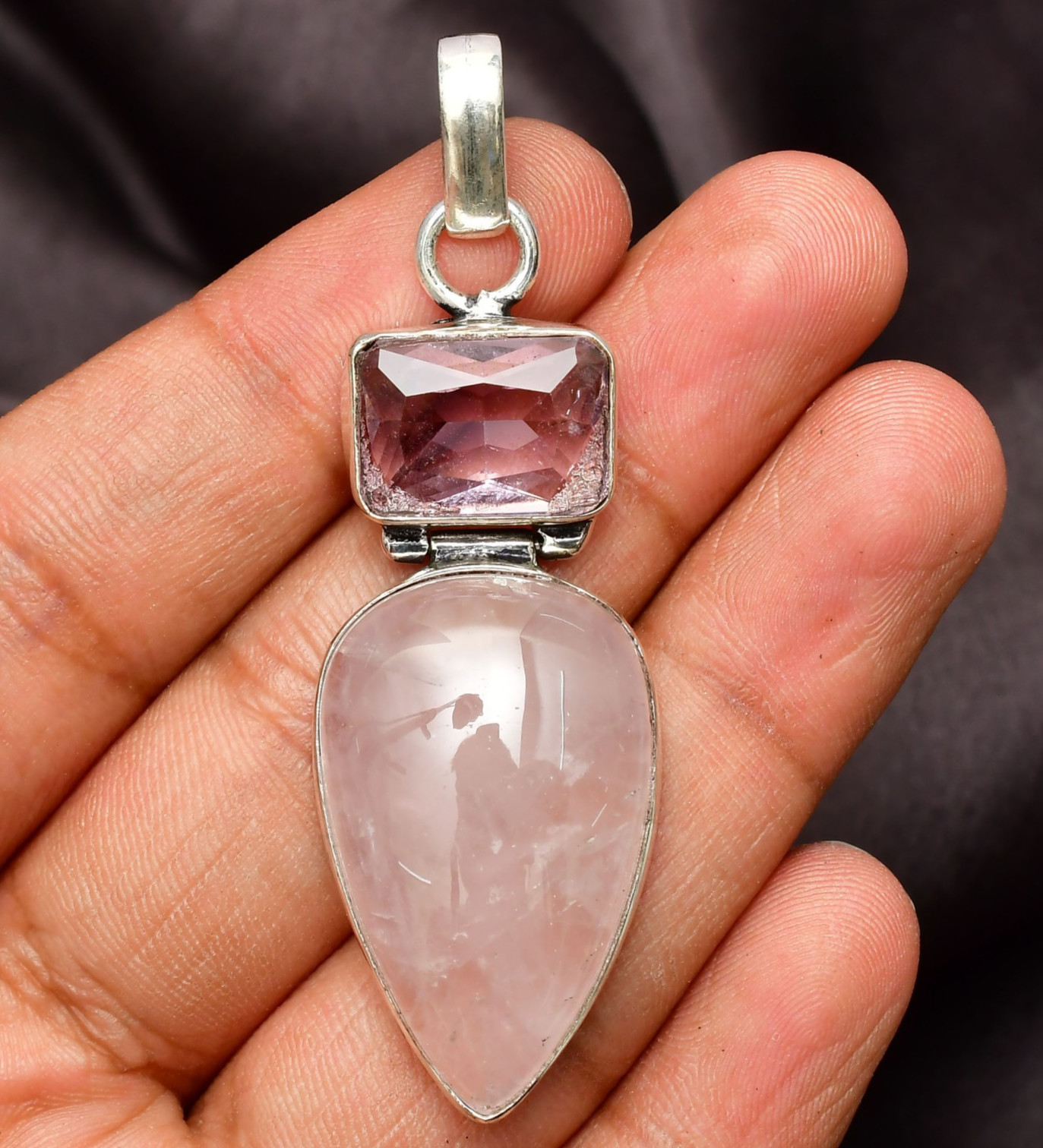 Rose Quartz Gemstone 925 Sterling Silver Handmade Pendant Jewelry Approx – 1.77″