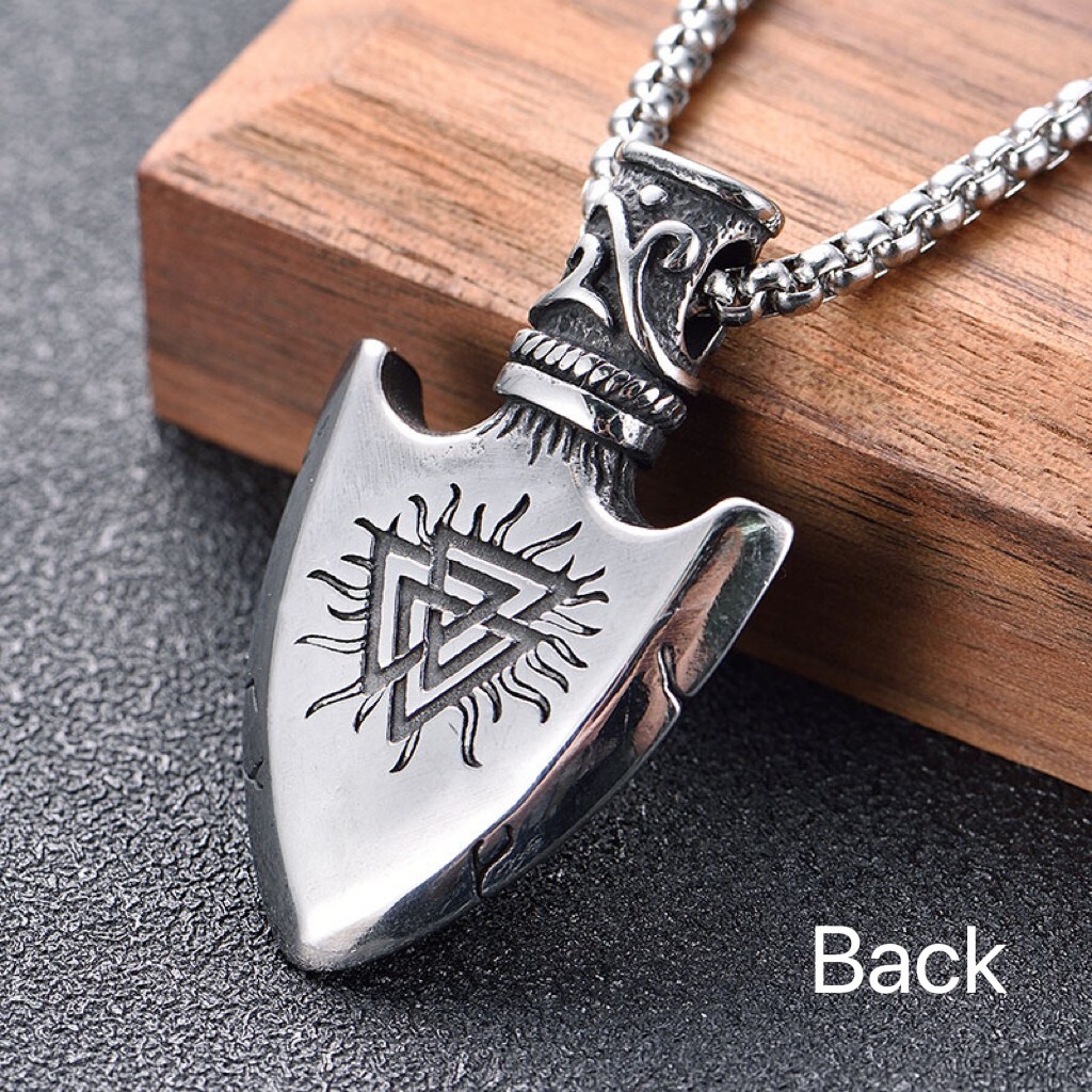 Men’s Viking Two Side Valknut Vegvisir Spear Pendant Necklace Box Chain 24″ Gift
