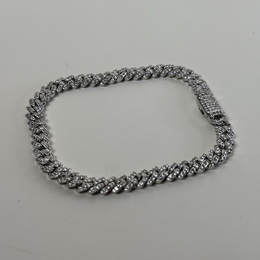 Silver-Tone Iced Cuban Link Bracelet with Round Box Clasp