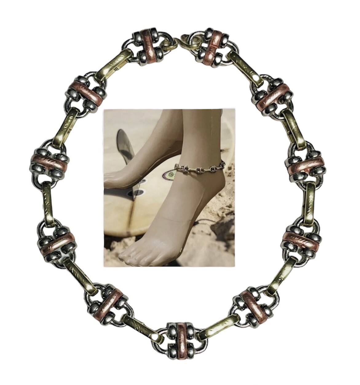 Mixed Metals Anklet Brass Copper White Metal Chunky Fancy Chain Link 30 g