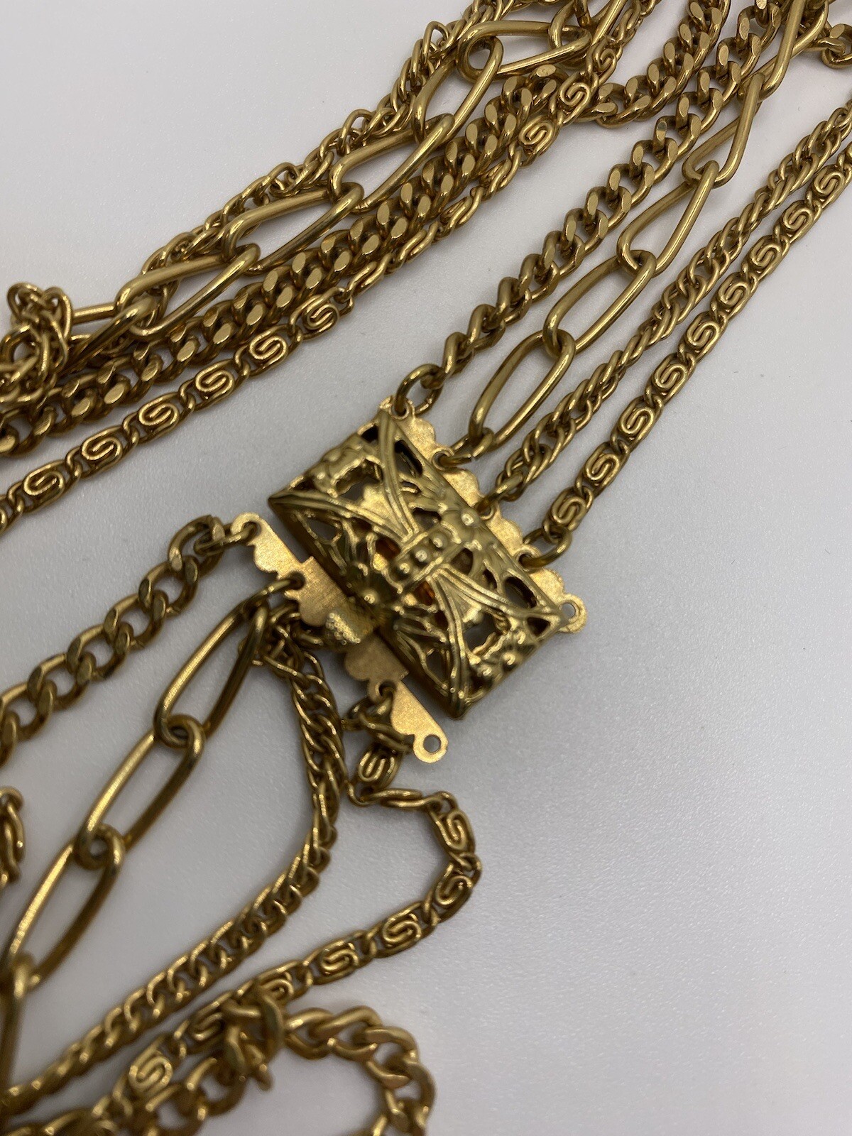 4 Strand Statement Necklace 4 Chain Layered Multi Four Layer Chains Gold tone