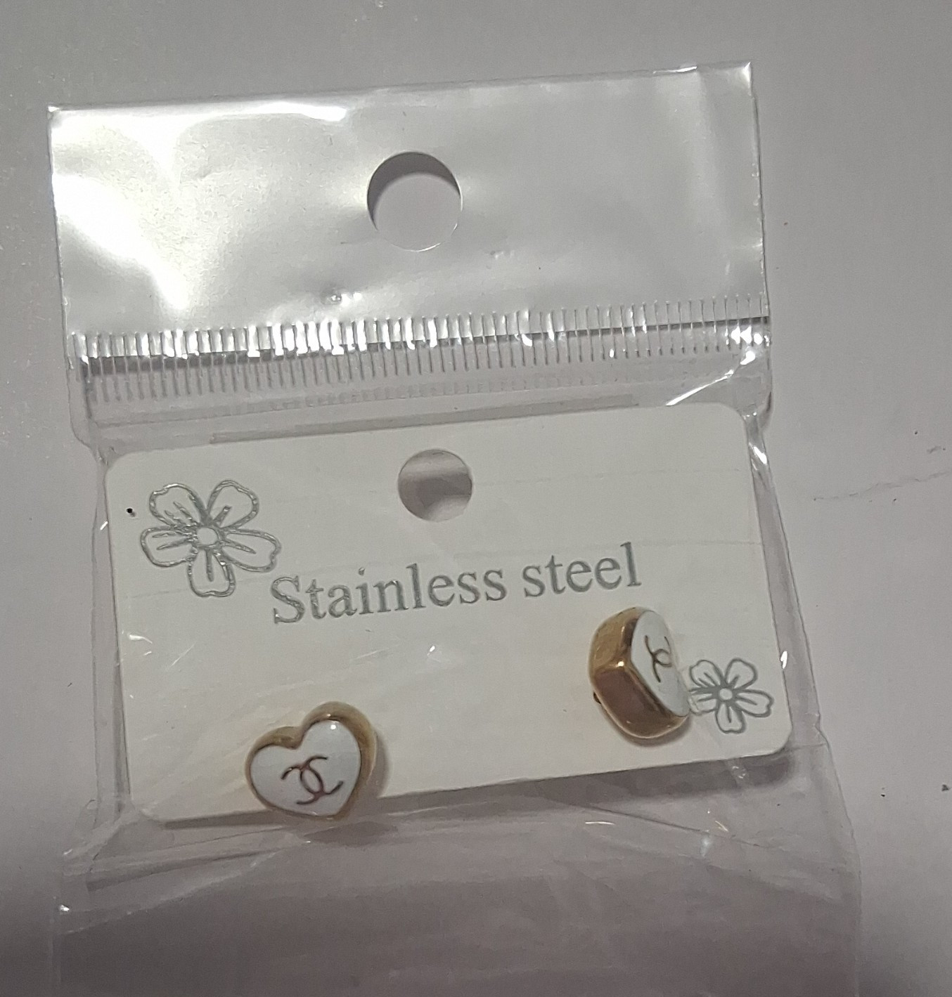 Gold Tone Stainless Steel Round Stud Earrings Butterfly Closure Nickel-Free