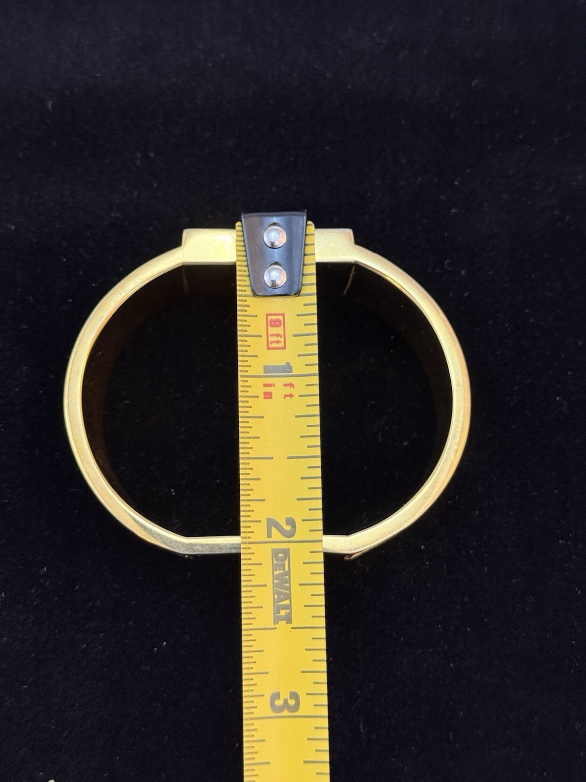 Loewe signed hinged bangle cuff bracelet gold & silver tone brown leather inlay