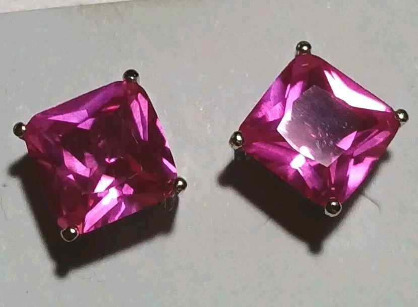 Cubic Zirconia Earrings Small Square Fuchsia Pink