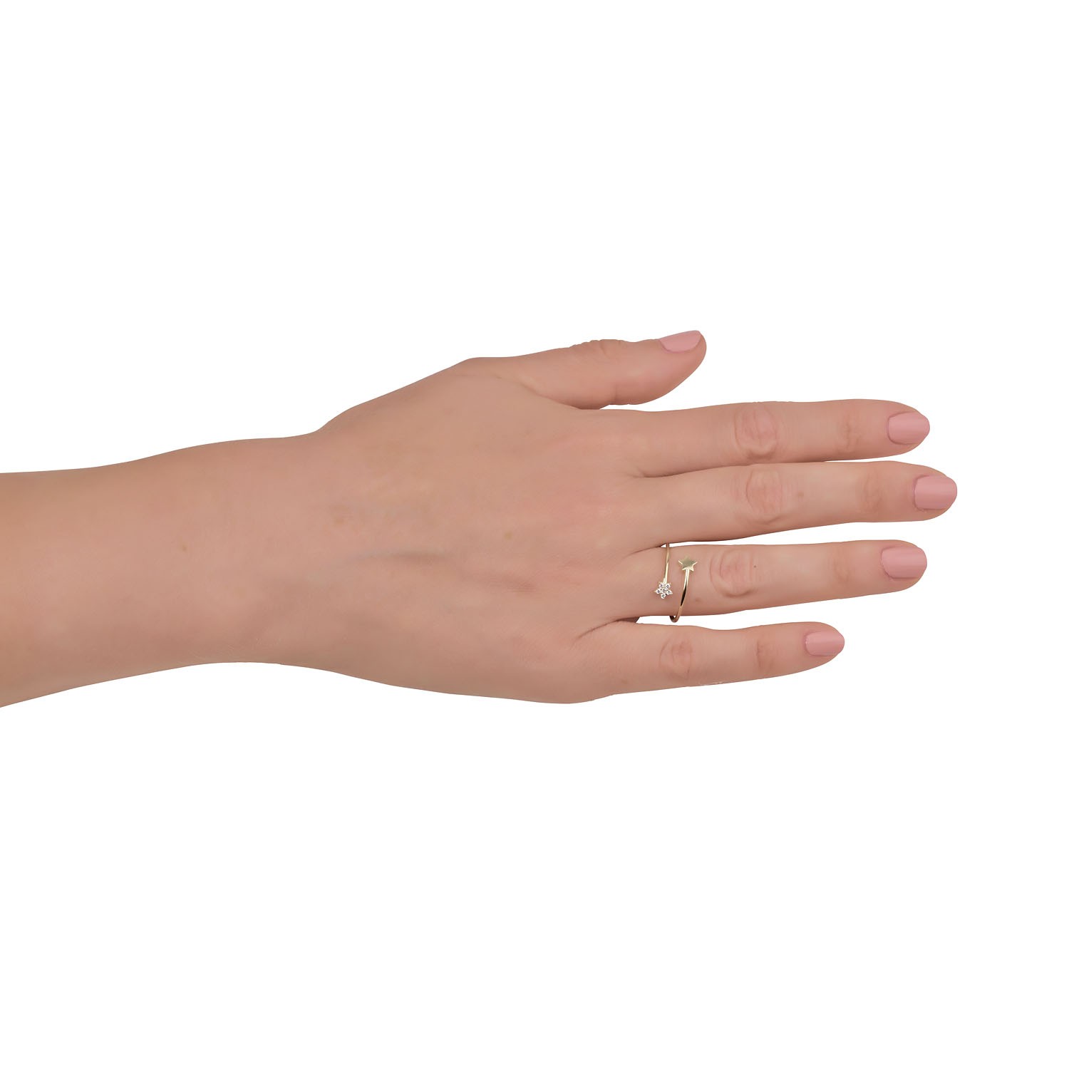AVORA 10K Yellow Gold Cubic Zirconia CZ Double Bypass Star Fashion Ring
