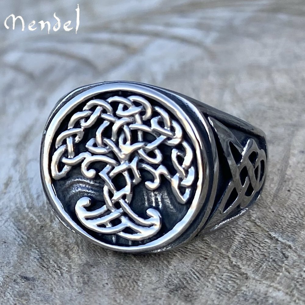 MENDEL Stainless Steel Mens Irish Celtic Trinity Knot Tree of Life Ring Sz 7-15
