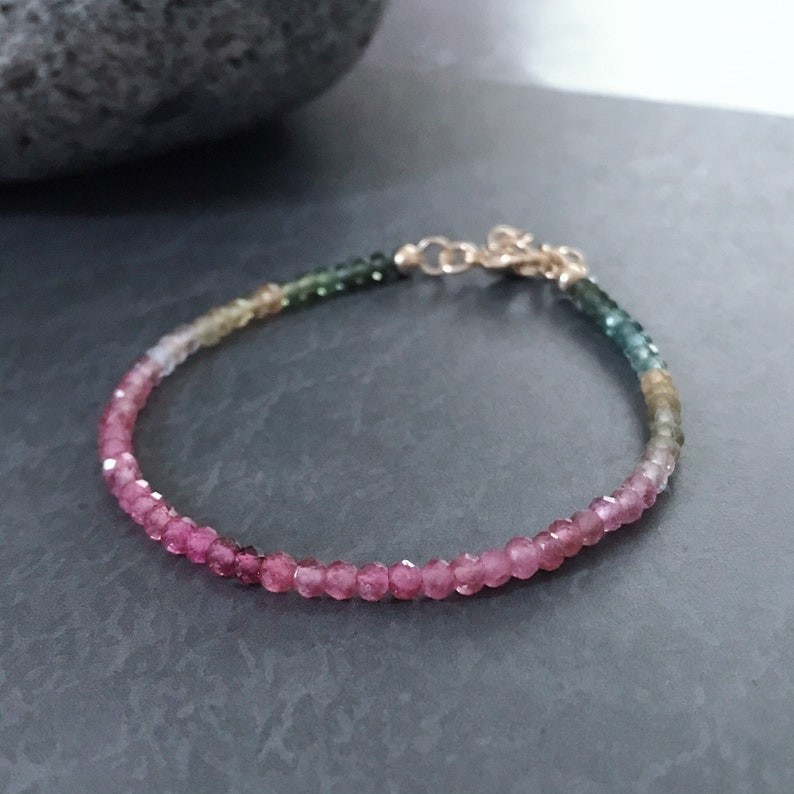 Dainty A++ Multi Tourmaline Faceted Round Gemstone Beads Women Bracelets 6-8”