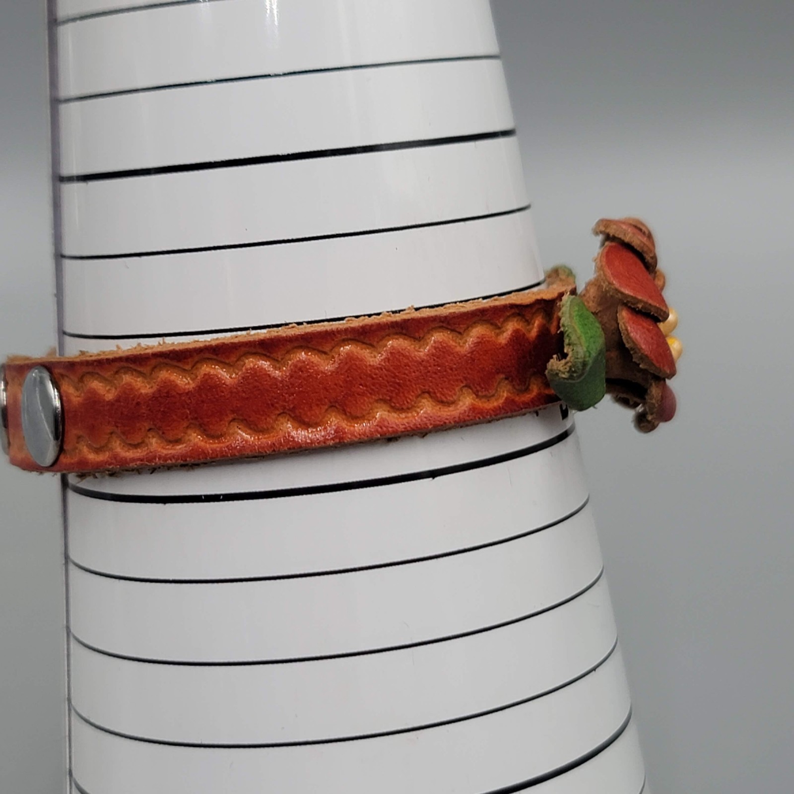 Hand Crafted Leather Flower Bracelet Multicolor 6″ or 7″ Snap Closure