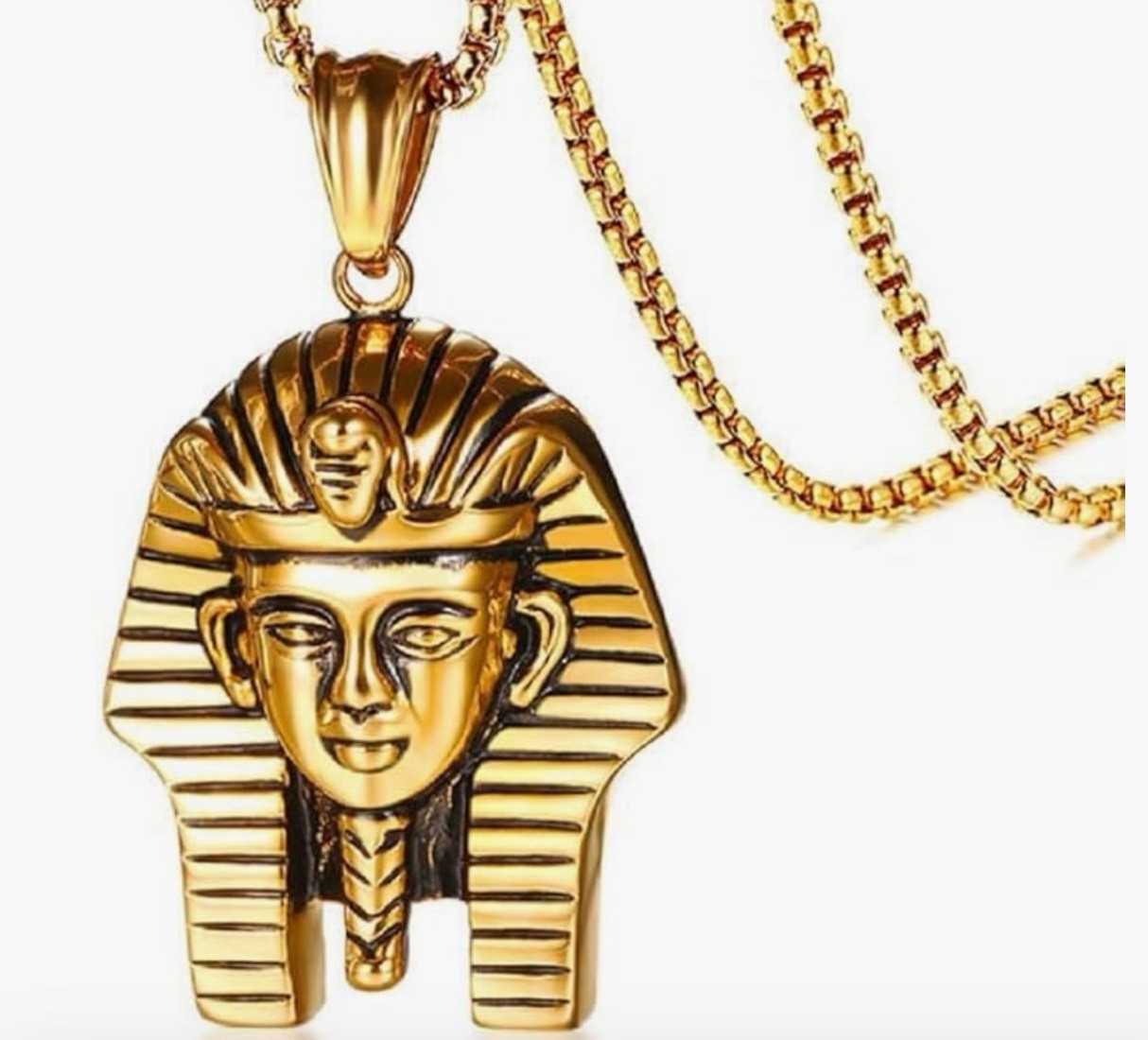 Hip Hop Punk Egyptian Pharaoh Head Portrait Amulet Necklace-Gold Color