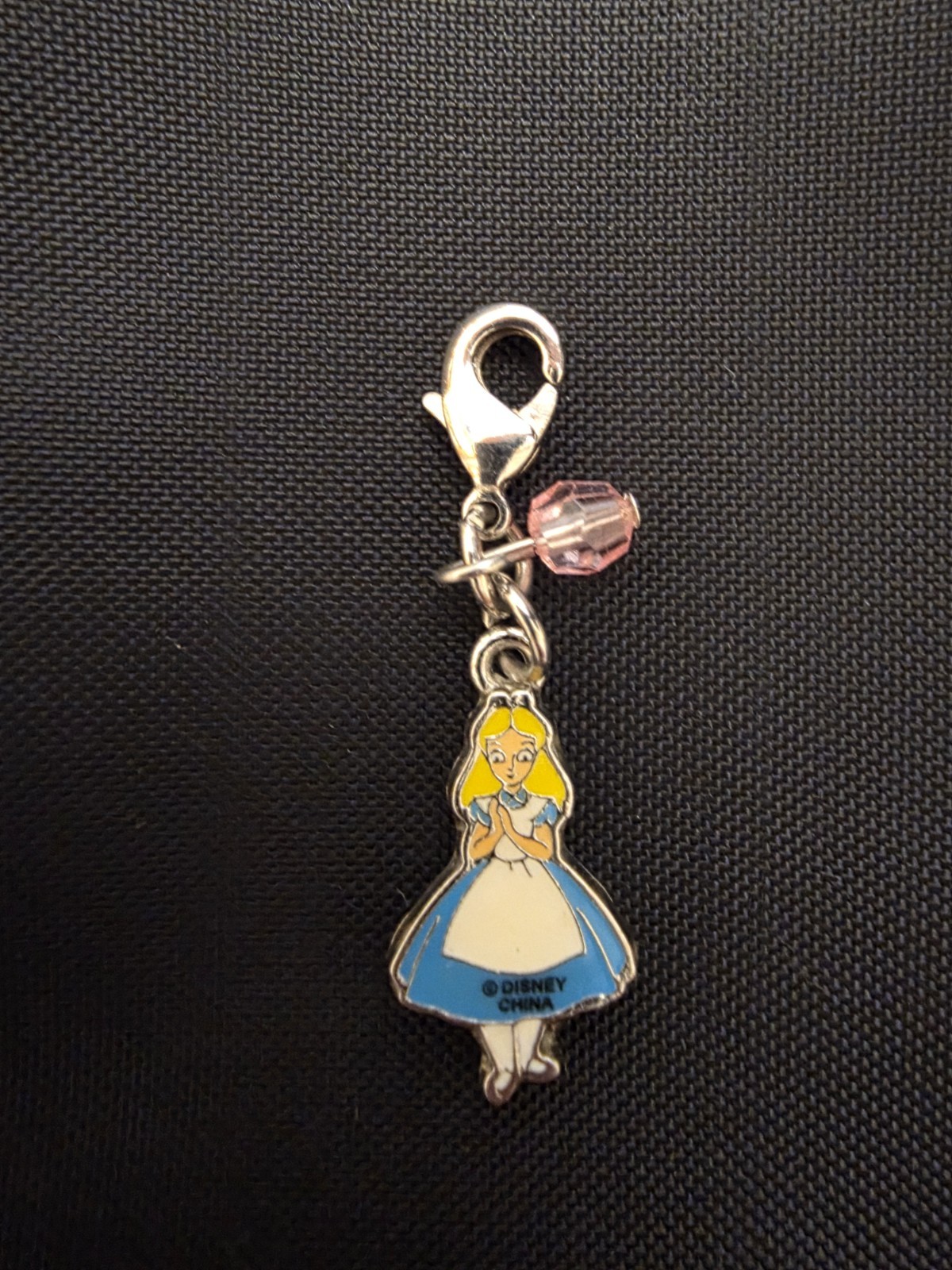 Disney Alice in Wonderland Enamel Dangle Charm Lobster Clasp Pink Crystal