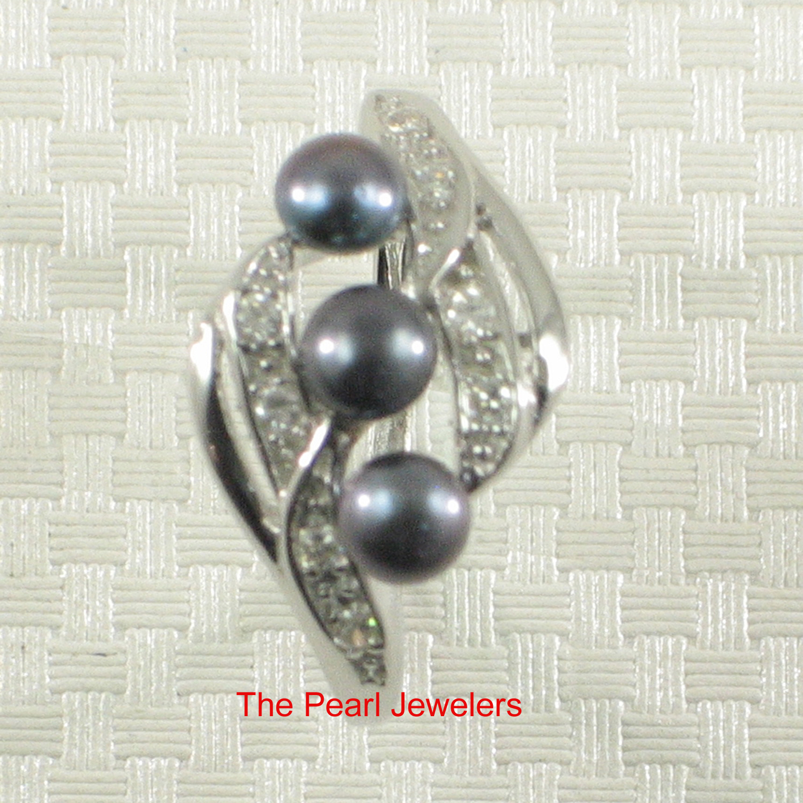 Solid Sterling Silver .925 Black Cultured Pearl & Cubic Zirconia Cocktail Ring