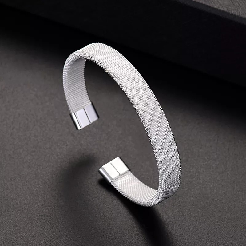 Men’s Women’s Bracelet Silver Mesh Stainless Steel Open Cuff Open Bangles New