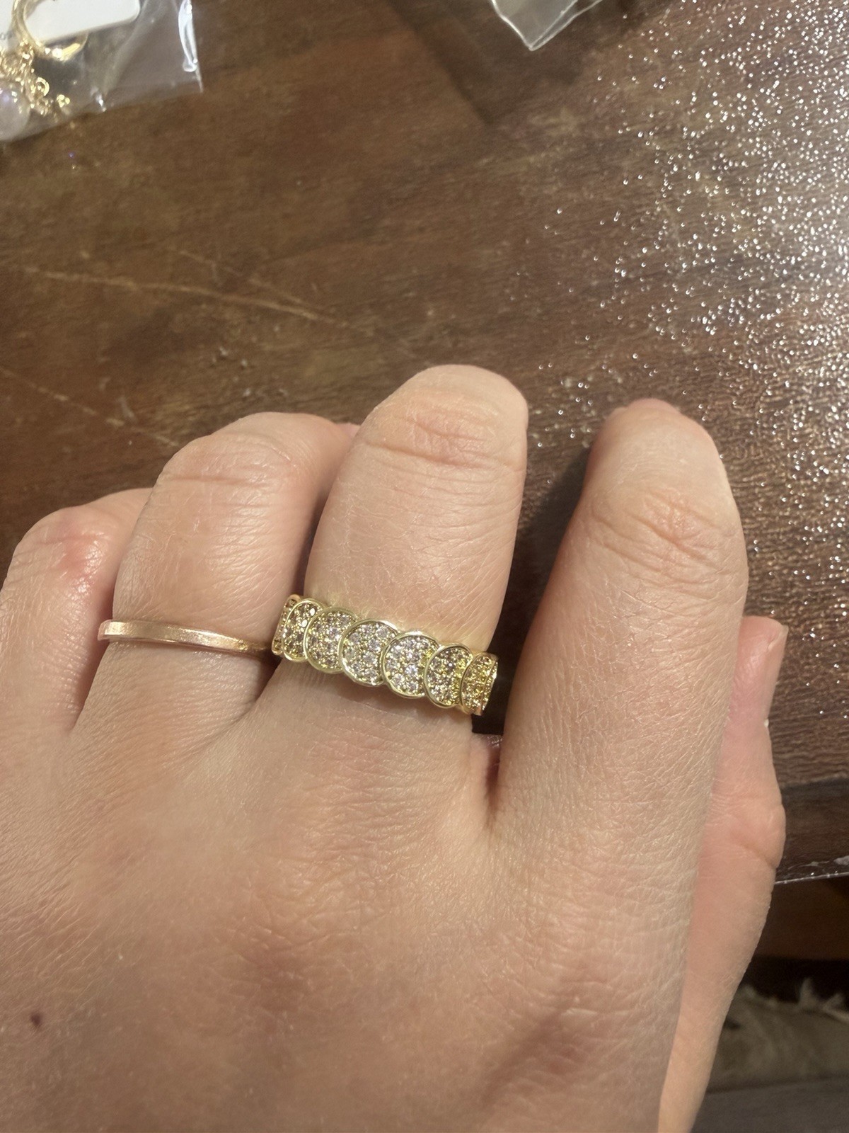 Gold Tone Band Ring with Round Accents and Clear Stones Size 8 Jewelry