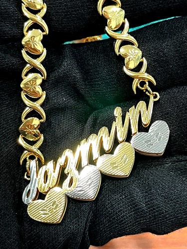 Customized Name Two Color Name Necklace Heart Pendant Stainless Steel XOXO Chain