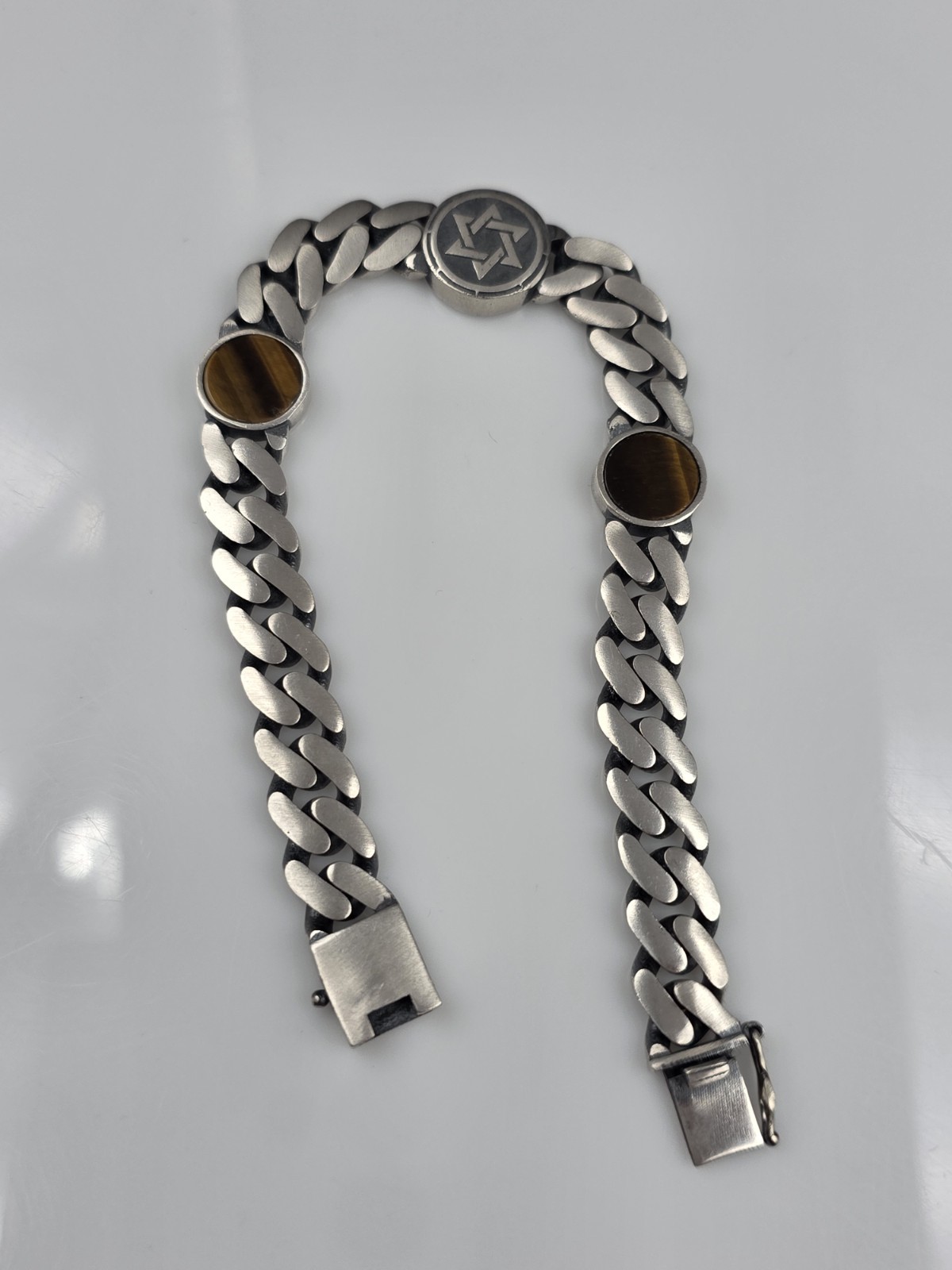 MIAMI CUBAN OXIDIZED LINK JEWISH STAR OF DAVID BRACELET STERLING SILVER 925