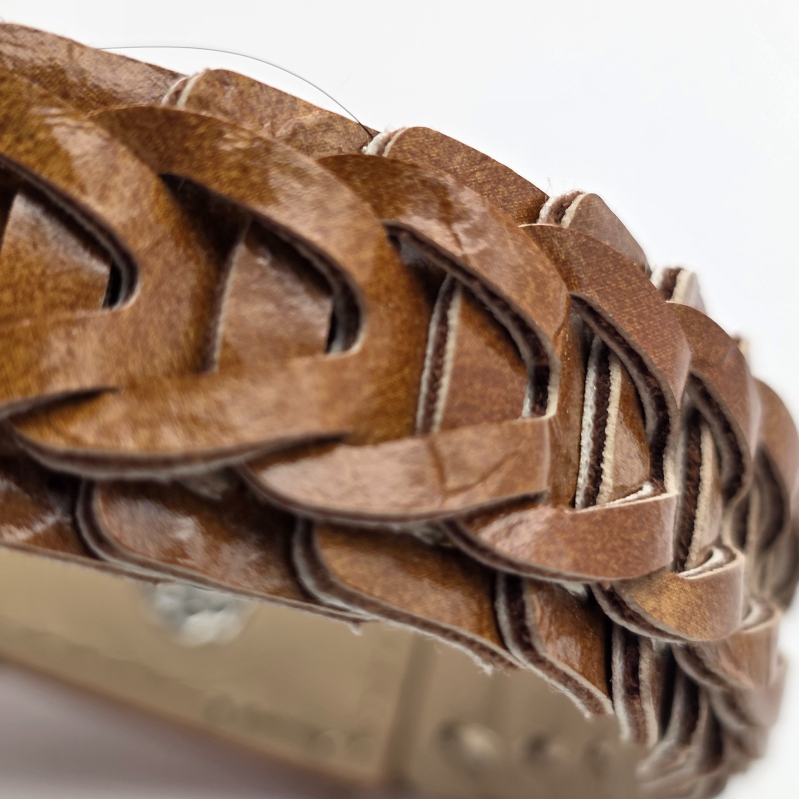 Brown Braided Leather Cuff Bracelet Wide Basket Weave Snap Closure 8.5 in