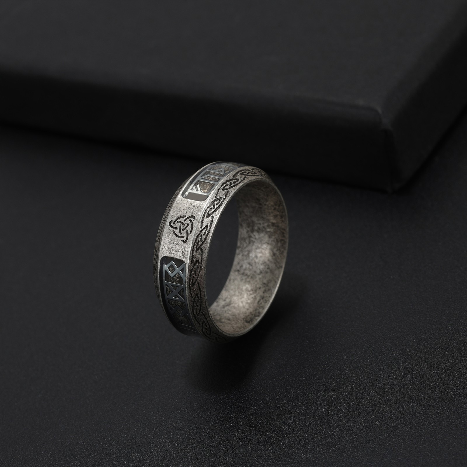 Men’s Retro Viking Rune Ring Stainless Steel Nordic Talisman Band Jewelry Gift