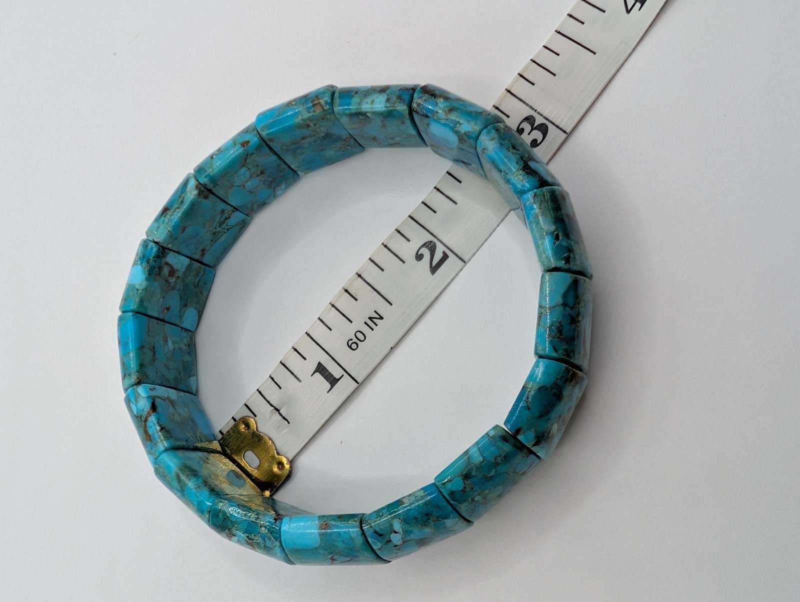 Composite Turquoise Wide Stretch Bracelet Blue Matrix Statement 7″ Boho Chunky