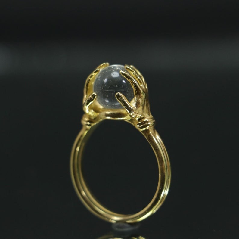 Mystical Silver Hand-Held Crystal Ball Ring – Unique Artistic Statement Piece