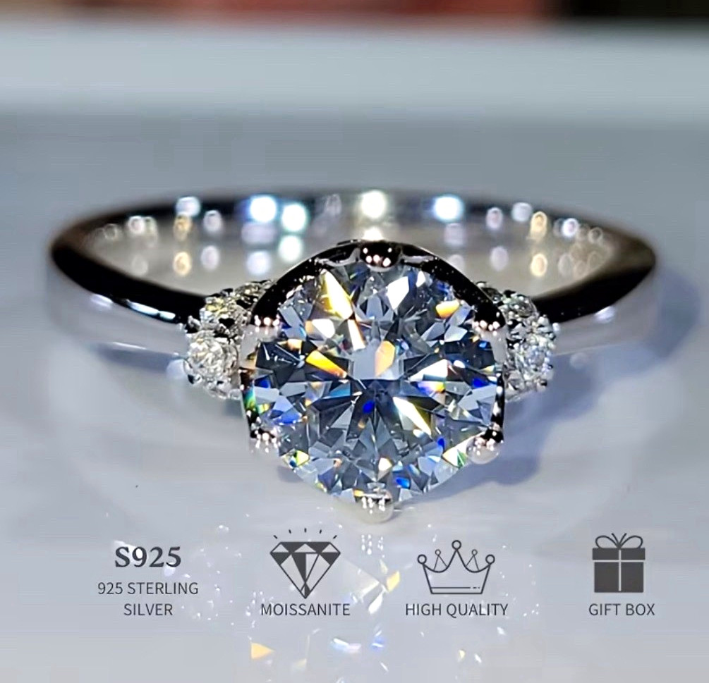 Sterling Silver Prong Set Round Clear Moissanite Solitaire CZ Ring Size 8