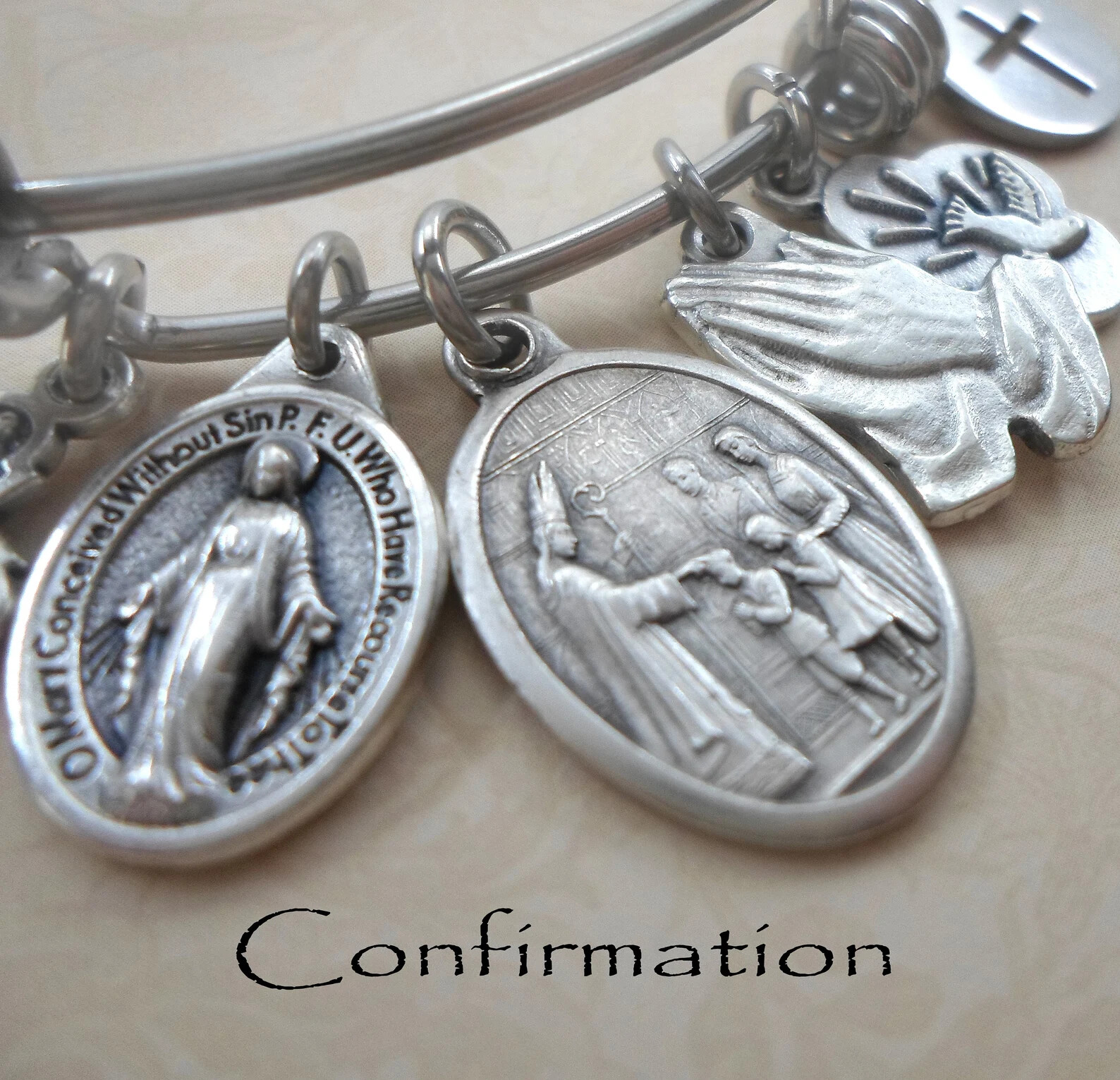 Confirmation Bangle Bracelet, Catholic Jewelry, Confirmation Gift