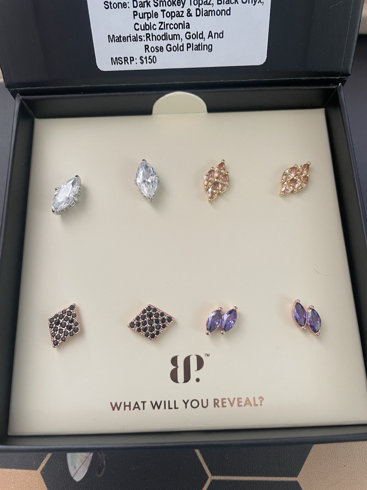 Bomb Party Simply Studs Uniquely Yours Smokey And Purple Topaz, Black Onyx, CZ