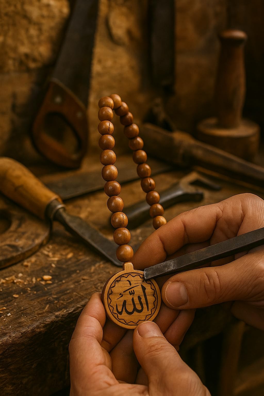 Allah Medallion Necklace Olive Wood – Islamic Arabic Jewelry from Jerusalem –…