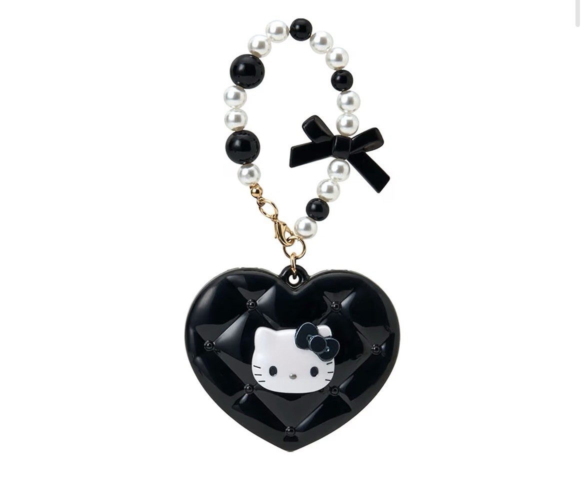 🖤🪞Sanrio Hello Kitty Heart Double Mirror Charm Beaded Keychain Black🪞🖤