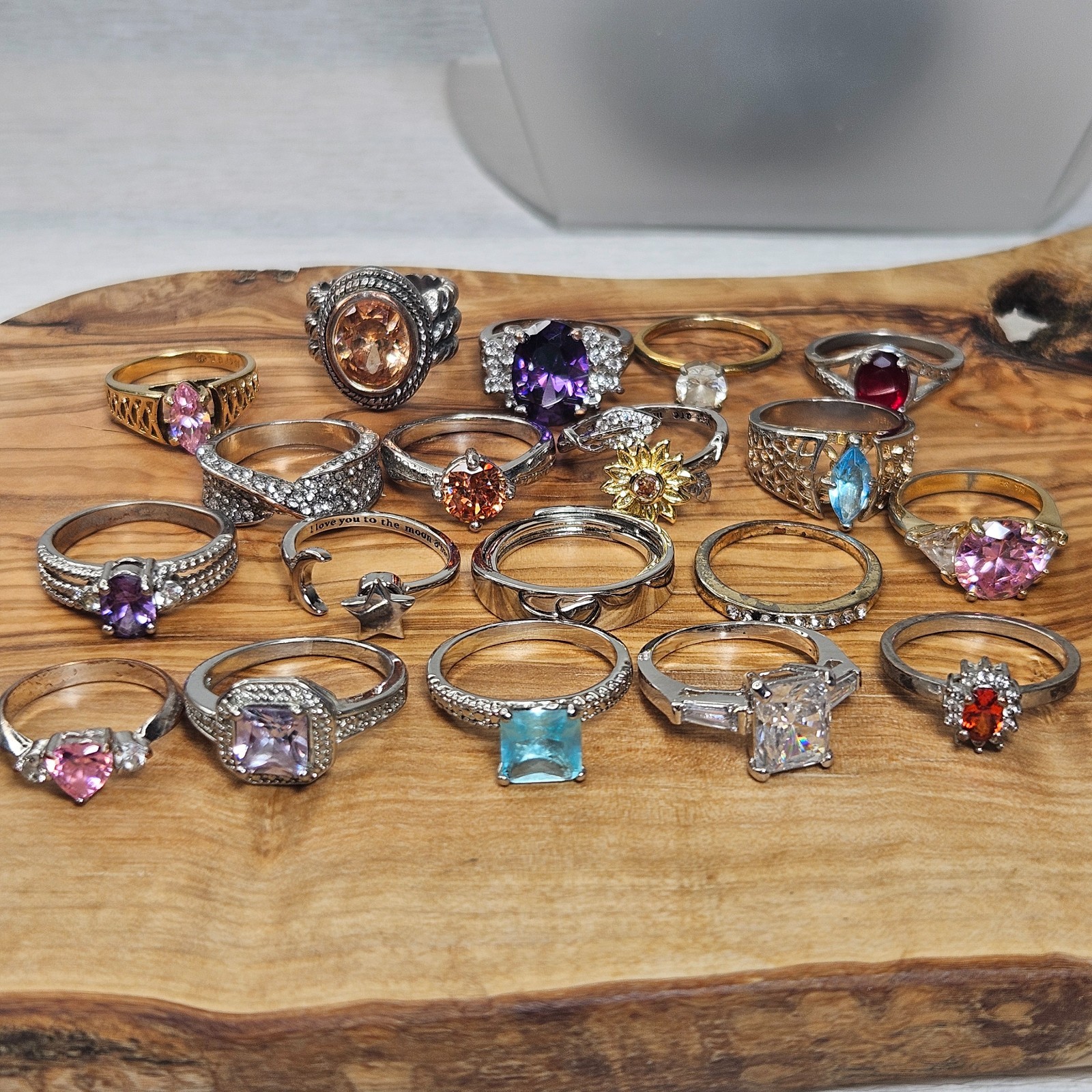 19 Costume Rings Rhinestone Cubic Z Pink Purple Clear Topaz SPARKLE