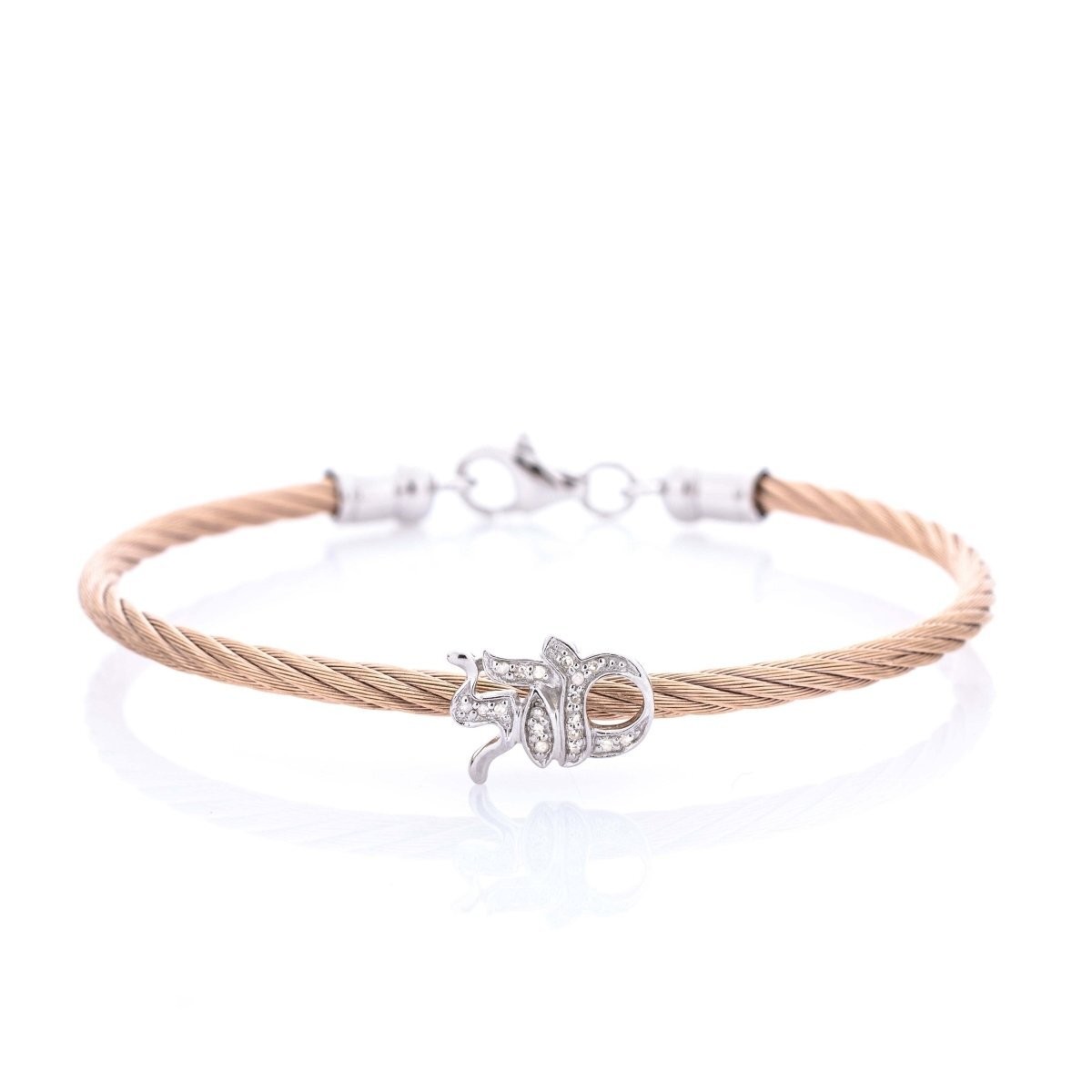 925 Sterling Silver Diamond Bracelet 8″ Mazel Design Genuine Stone