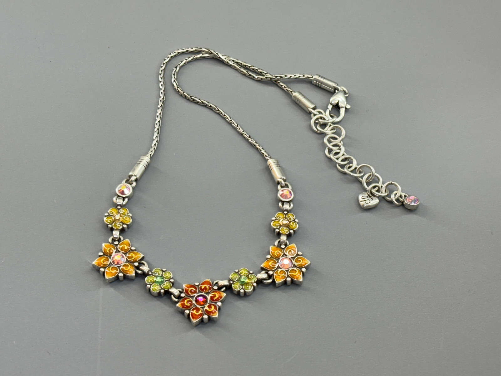 Brighton GARDEN OF EDEN Floral Multicolor Enamel & Crystal Necklace-14/16in-30g