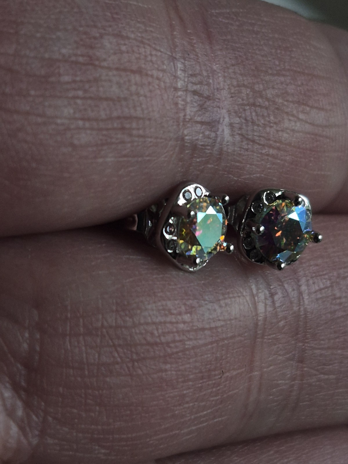 Rainbow Blue Colored Moissanite Stud Earrings GRA Certificate