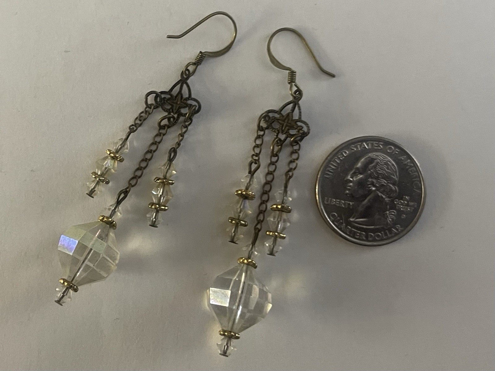 Gold Tone Clear Crystal Chandelier Dangle Drop Earrings Metal Hook Closure