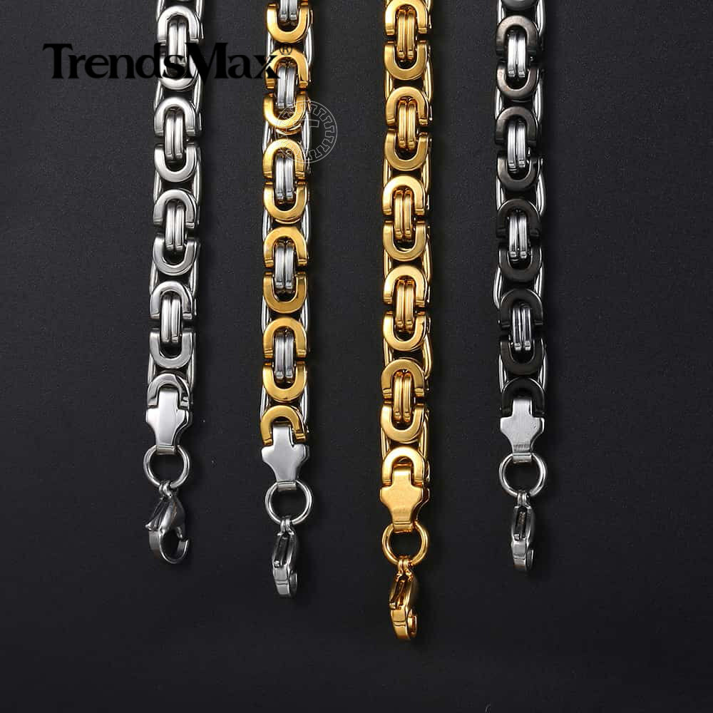 Heavy Black/Silver/Gold Plated Stainless Steel Flat Byzantine Chain Necklace