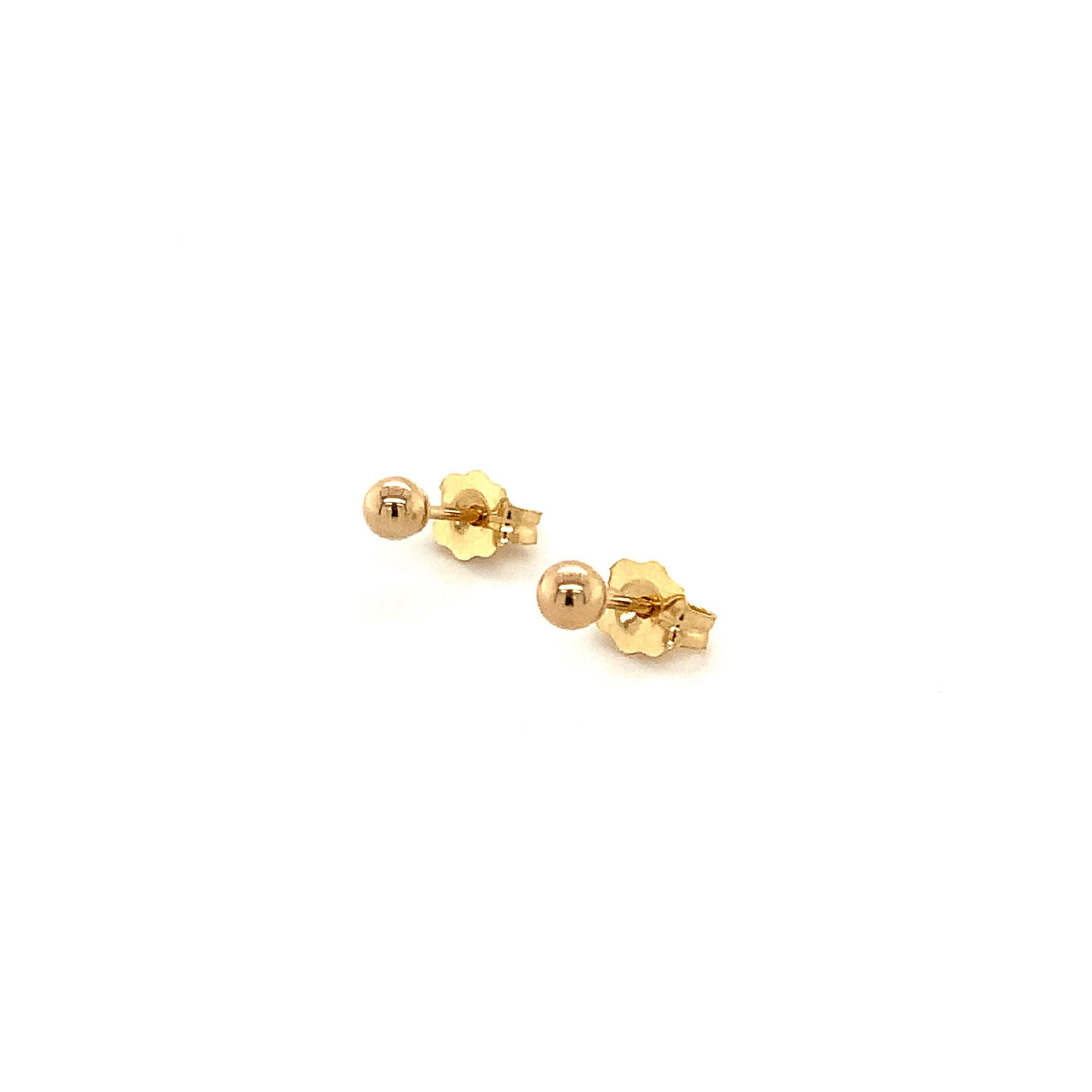 One Pair of 3mm Ball Stud Earrings14Kt Yellow Gold with Bright Finish, Friction